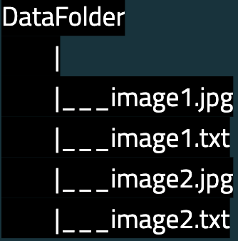 a diagram of a folder structure that looks like this DataFolder > image1.jpg, image1.txt, image2.jpg, image2.txt