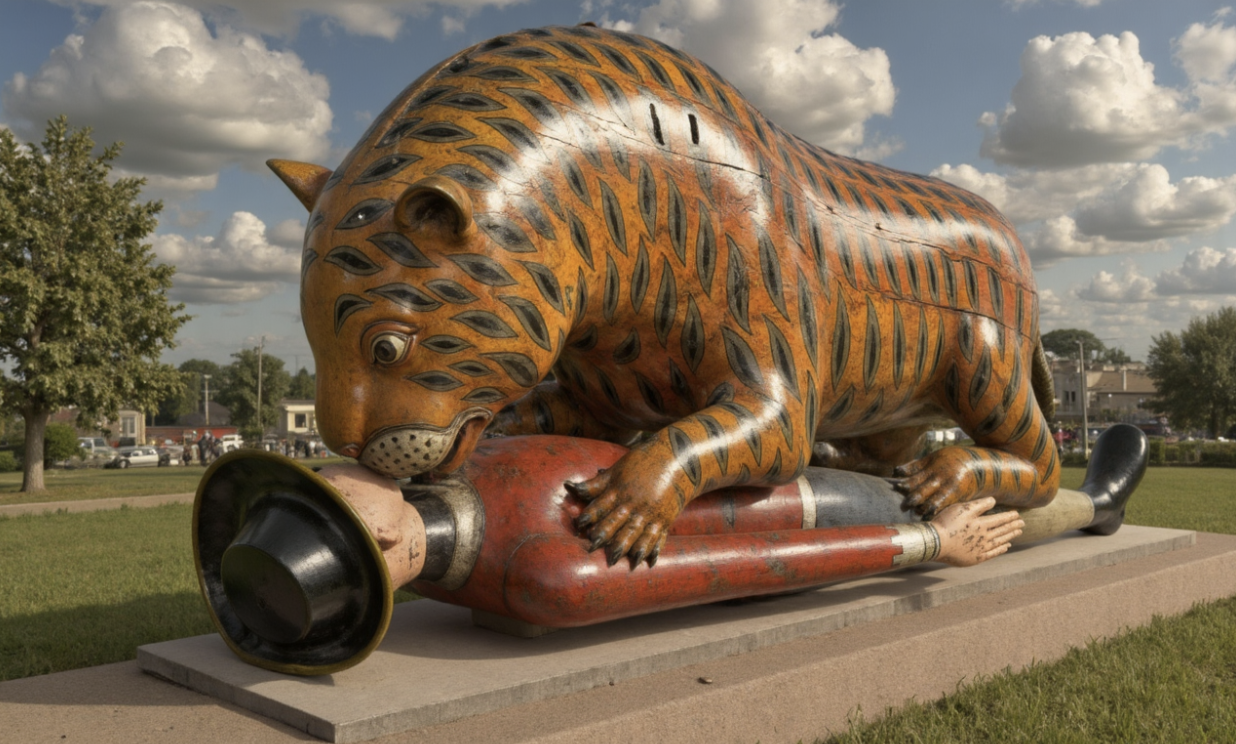 tipus tiger as a monument in a sunny park
