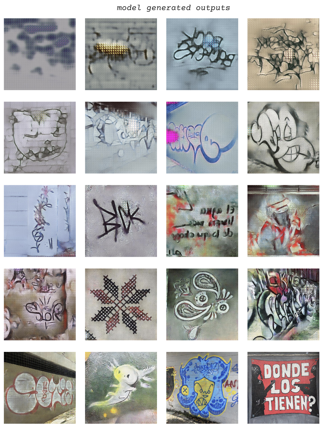 Several generated images of street art and graffiti.